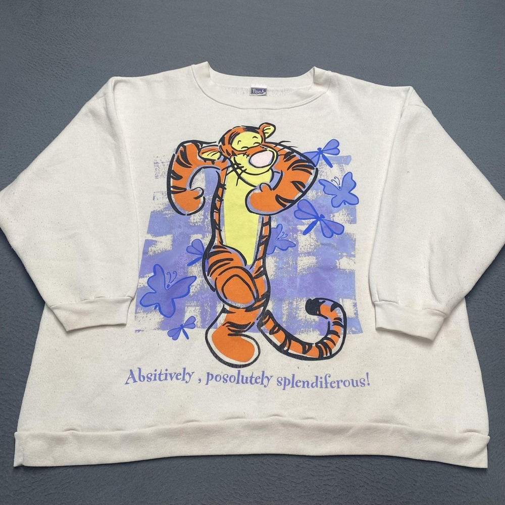 Vintage Pooh Sweater Womens 3X White Tigger Graphic Crewneck Pullover Disney 90s